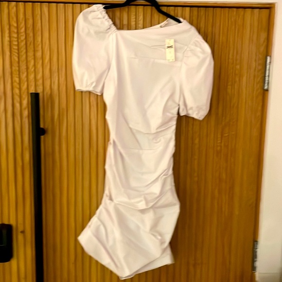NWT- Maeve Anthropologie Slim Puff Sleeve Ruched White Dress - Picture 4 of 6